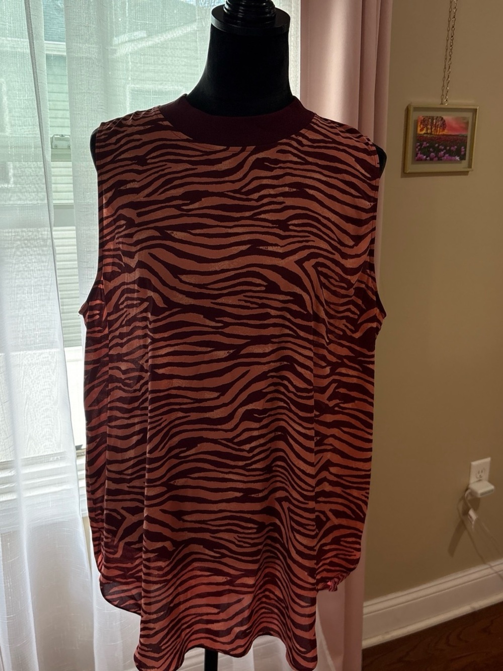 Loft Outlet Sleeveless Zebra-Print Tank Top in Rust Pink, with zipper.